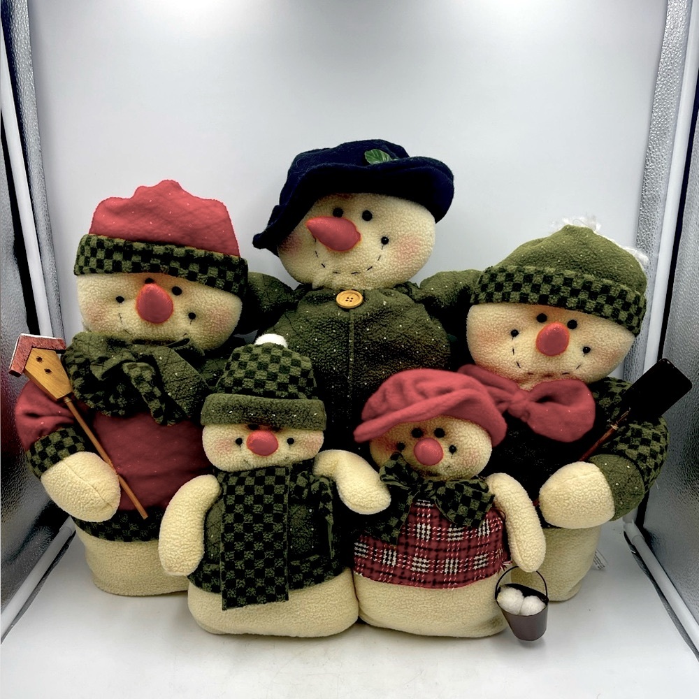 Christmas Holiday Snowman Family with 5 Members dressed in Multi Colored Outfits